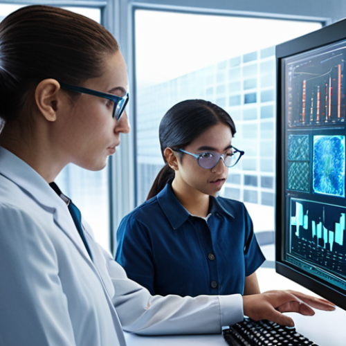 **Quantum Computing Job Market:** A futuristic office scene with diverse engineers and scientists collaborating on quantum computer designs. Include holographic displays showing complex algorithms and cryogenic equipment in the background. The scene should convey innovation and high-tech professional opportunities.