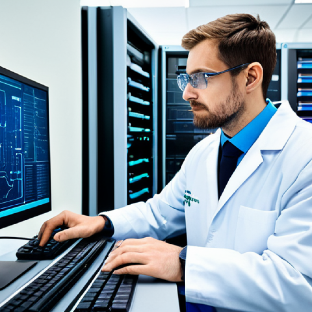 IBM Quantum Cloud**

A professional-looking researcher in a fully clothed, modern lab coat, working at a computer terminal displaying a complex quantum circuit diagram on a cloud interface. The background shows a clean, high-tech server room environment. Safe for work, appropriate content, perfect anatomy, correct proportions, natural pose, professional, high quality.

**