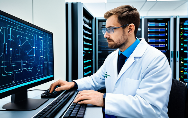 IBM Quantum Cloud**

A professional-looking researcher in a fully clothed, modern lab coat, working at a computer terminal displaying a complex quantum circuit diagram on a cloud interface. The background shows a clean, high-tech server room environment. Safe for work, appropriate content, perfect anatomy, correct proportions, natural pose, professional, high quality.

**