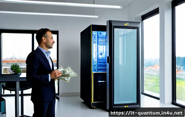 양자컴퓨터의 시장화 전망 - Photorealistic modern quantum computing laboratory in Milan, Italy, a sleek cryogenic quantum comput...