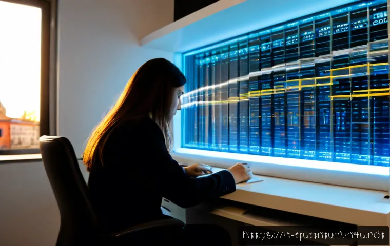 양자컴퓨터와 금융 모델링 - Photorealistic financial analyst in a modern Milan office studying a glowing quantum computer proces...