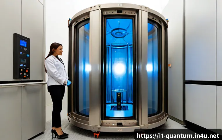 Home 15 양자컴퓨터와 양자클라우드 - Photorealistic modern quantum computing laboratory in Milan, Italy, a suspended cylindrical quantum ...