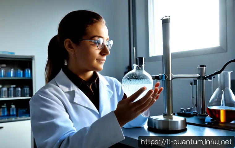양자화학과 화학 반응 - Photorealistic chemistry laboratory scene illustrating quantum chemistry and chemical reactions, Ita...
